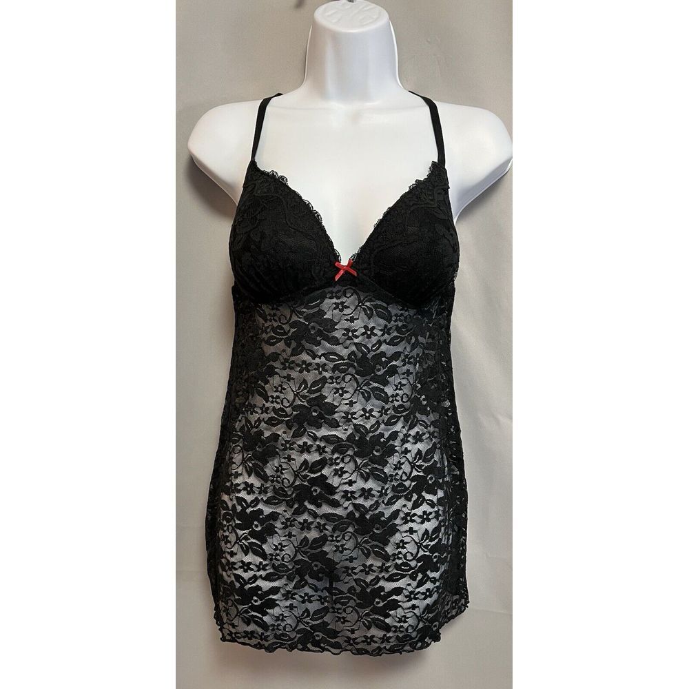 Gillian & O'Malley Small Babydoll Nightie Lingerie Black‎ Lace Push Up Bra